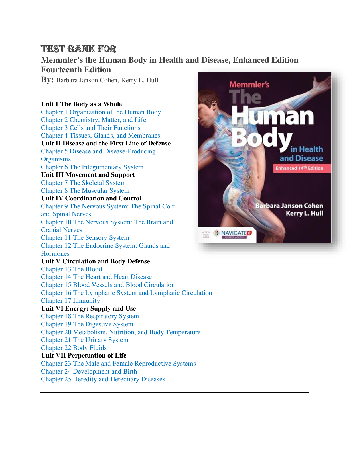 Preview of Memmler's the Human Body in Health and Disease, Enhanced Edition Fourteenth Edition By Bar